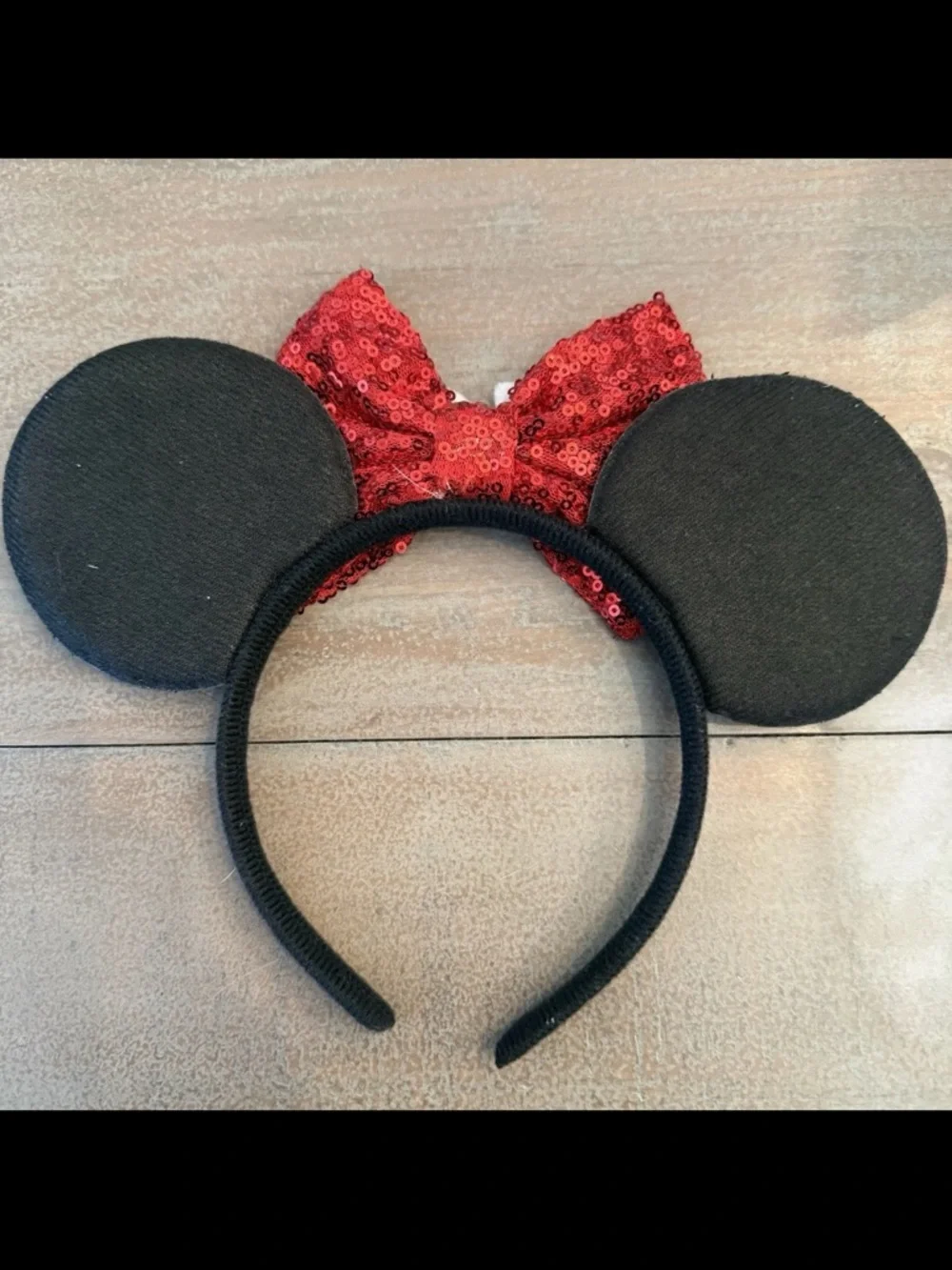 Disney Minnie Mouse 40th Birthday Sequin Ears Headband Red Bow Preowned